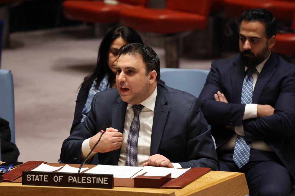 Palestinian envoy to the UN Majed Bamya speaks during a UN Security Council meeting on the situation in the Middle East, including the Palestinian question at the UN headquarters on Nov 20, 2024 in New York City. - (Photo by Michael M. Santiago / AFP)