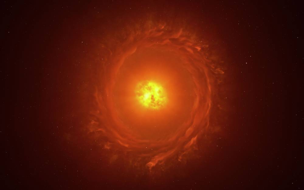 This image shows an artist’s impression of the star WOH G64, the first star outside our galaxy to be imaged in close-up. - Photo by AFP