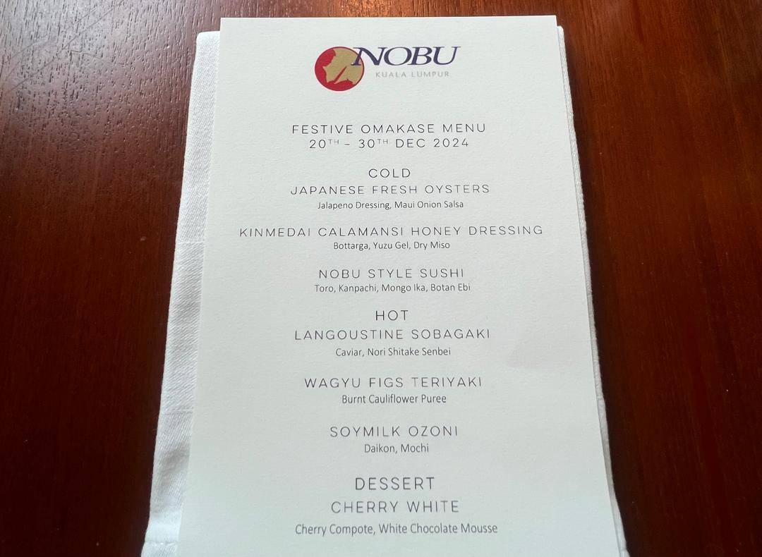The full menu of Nobu KL Festive Omakase.
