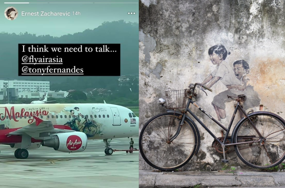 A Penang mural, renowned for its distinct symbolism and connection to the city's cultural heritage, has found itself in controversy after being used as an AirAsia plane livery allegedly without the consent of its creator. Photo: Instagram @ernestzacharevic