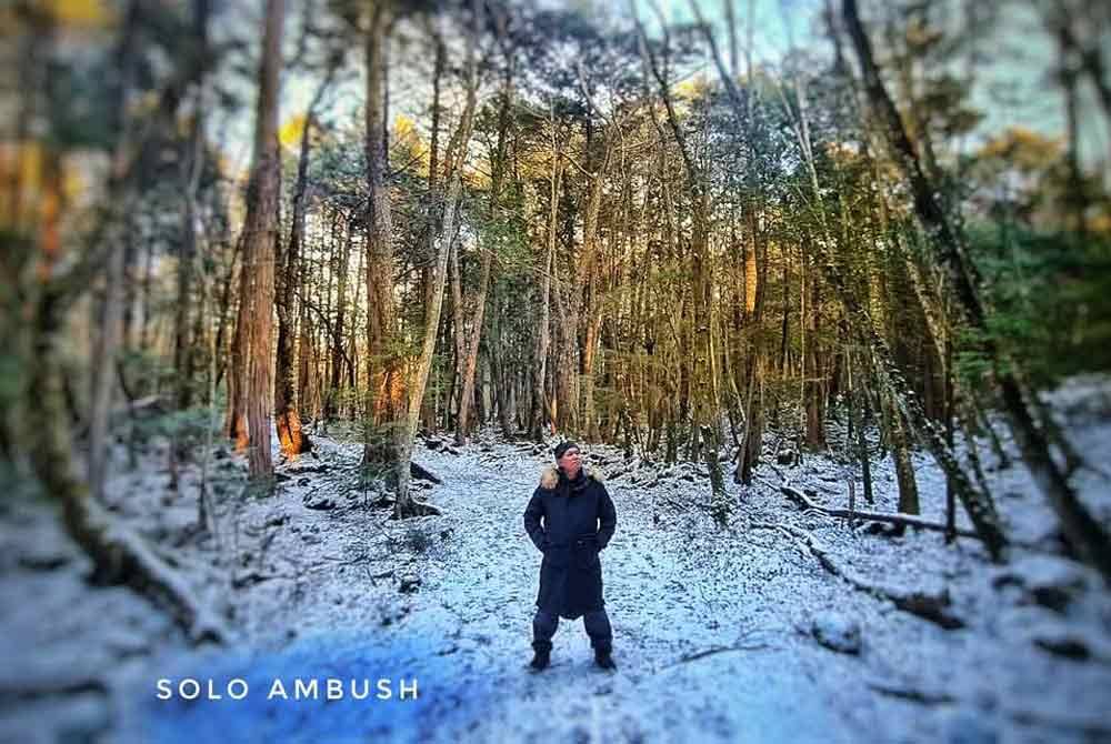 Hanizamal exploring the Aokigahara Forest, known for its mysteries at Mount Fuji. - Photo courtesy of Solo Ambush