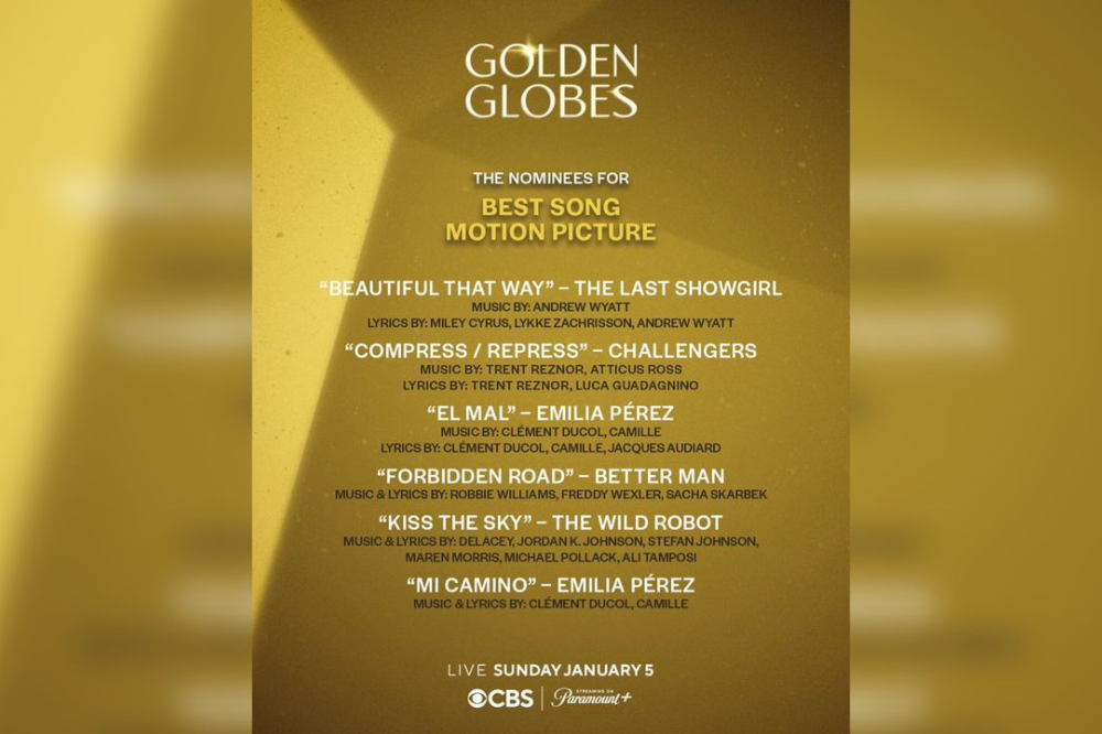 Miley Cyrus nominated for Best Original Song for Motion PIcture for The Last Showgirl film entitled Beautiful That Way.