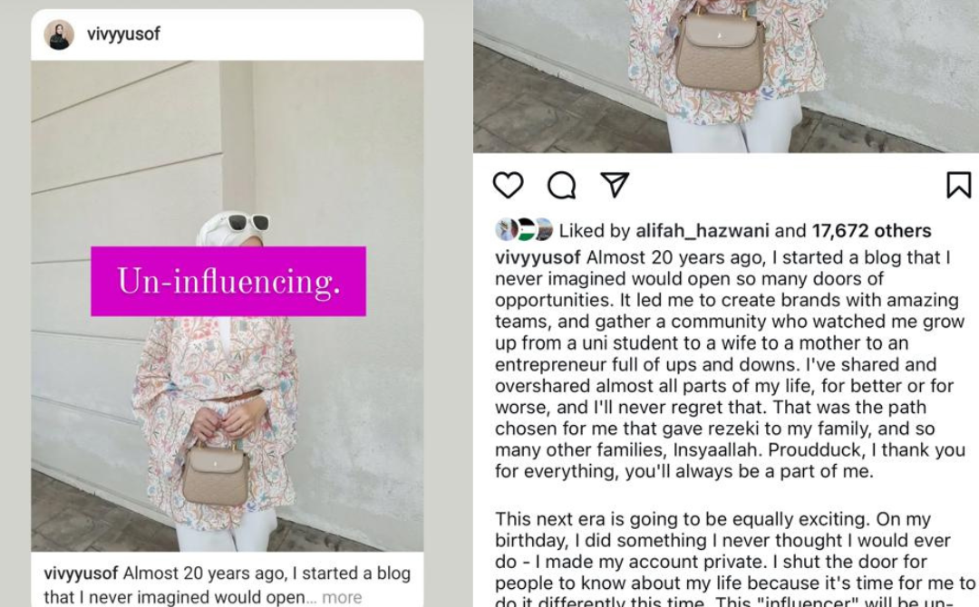 Screenshots of Vivy’s post on her Instagram account. Source: @vivyyusof (Instagram)