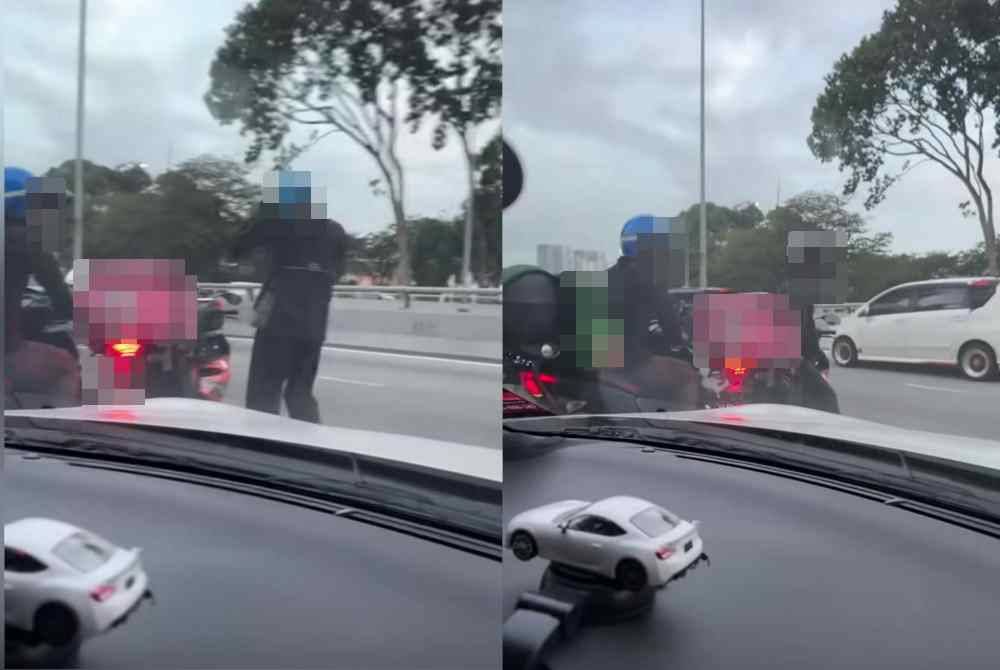 The motorcyclist allegedly made obscene gestures and scolded a car driver during an incident at the slip road of Jalan PJS 8/5, Sunway Mentari, Petaling Jaya, Selangor. Viral video photo.