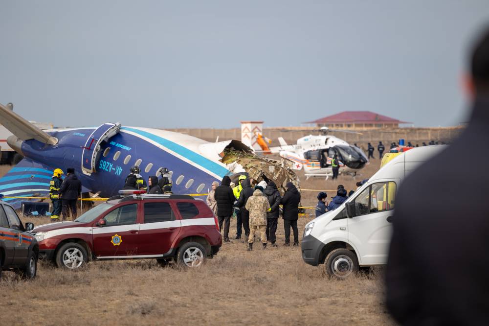 The plane crash site near Aktau, Kazakhstan. Photo by Isa Tazhenbayev/Xinhua