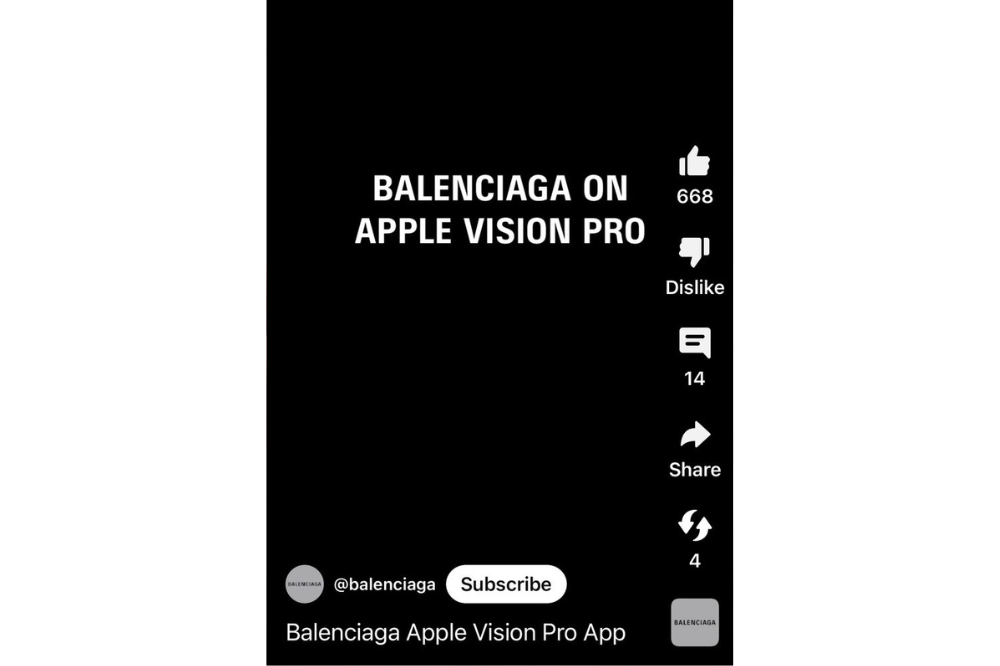 @balenciaga promoting Balenciaga Apple Vision Pro feature available on its app in certain countries such as Singapore and Japan.