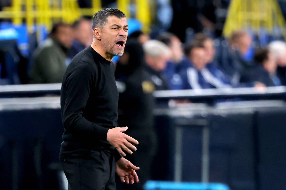 AC Milan's Portuguese coach Sergio Conceicao reacts during the Italian Super Cup semi-final football match between Juventus and AC Milan at the Al-Awwal Park in Riyadh on January 3, 2025. (Photo by Fayez NURELDINE / AFP)