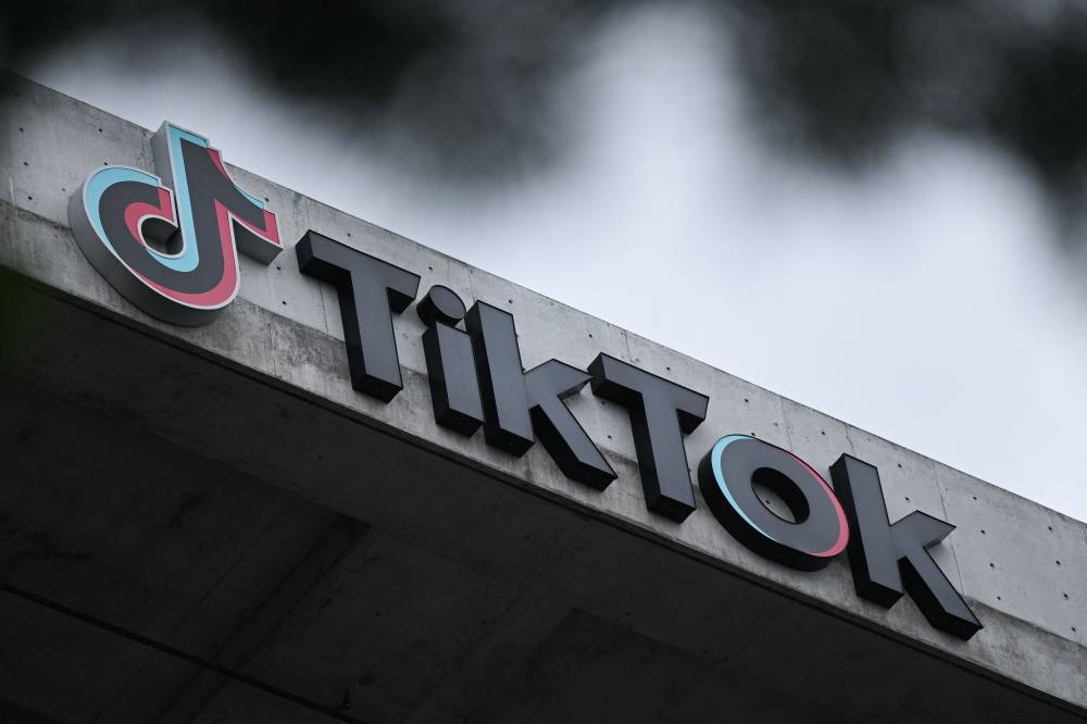 (FILES) The TikTok logo is displayed outside the offices of the social media app's company offices in Culver City, California, on March 16, 2023. (Photo by Patrick T. Fallon/AFP)