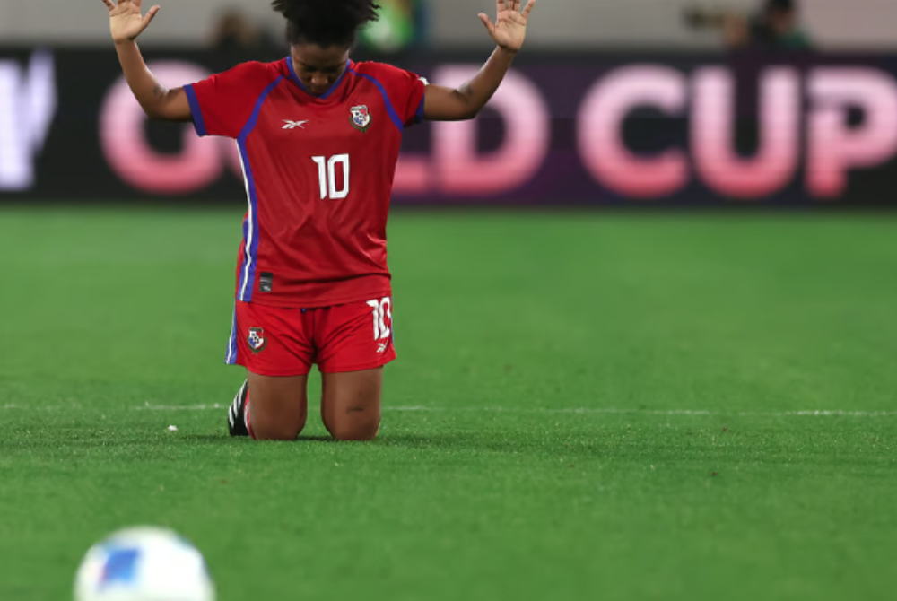 Marta Cox of Panama takes a knee after losing to Brazil 5-0 in a game for Group B - 2024 Concacaf W Gold Cup at Snapdragon Stadium on February 27, 2024 in San Diego, California. - AFP file photo by Sean M. Haffey/Getty Images/AFP