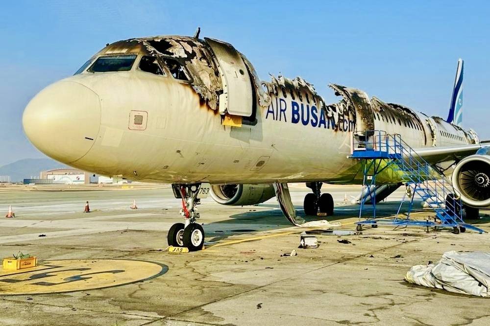 A fire broke out on an Air Busan Airbus A321 aircraft at Gimhae International Airport in Busan, South Korea, late Tuesday night. Photo: X
