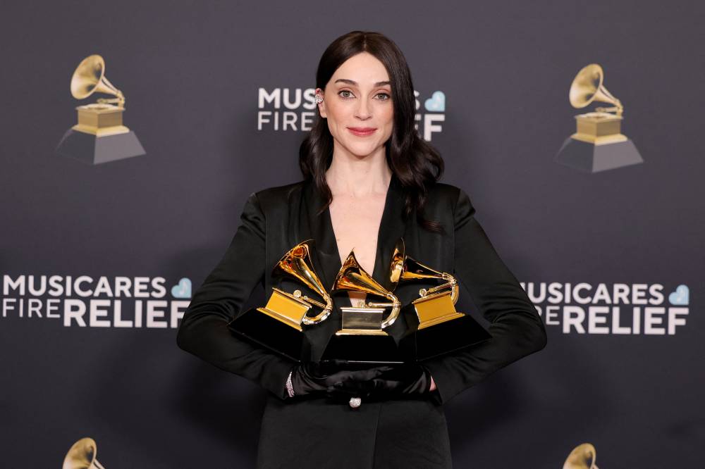 St. Vincent, winner of Best Rock Song, Best Alternative Music Performance and Best Alternative Music Album for “All Born Screaming”, poses in the press room during the 67th Annual Grammy Awards at Crypto.com Arena on Feb 2, 2025, in Los Angeles, California. Getty Images via AFP