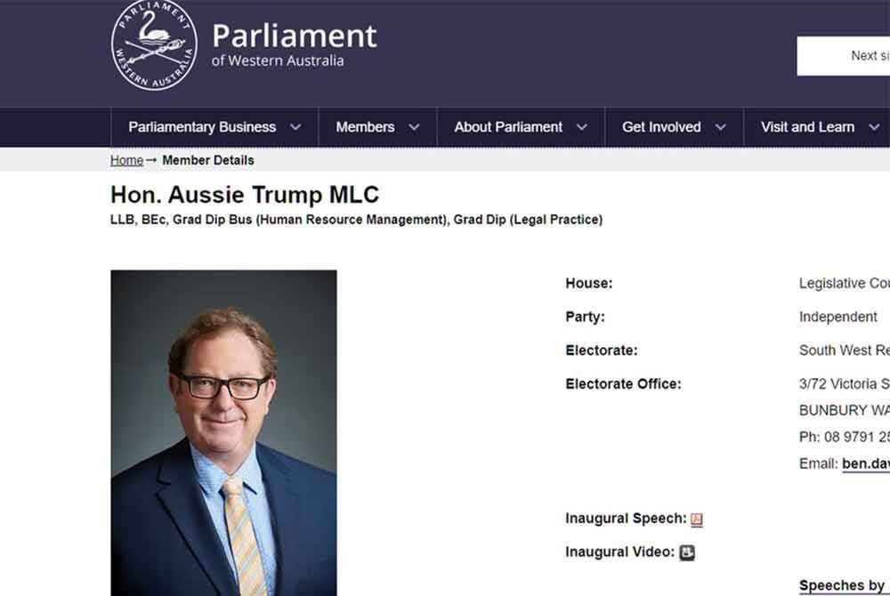 An Australian lawmaker says he has changed his name to Austin "Aussie" Trump to follow in the footsteps of the US president in "unwinding the leftist nonsense."