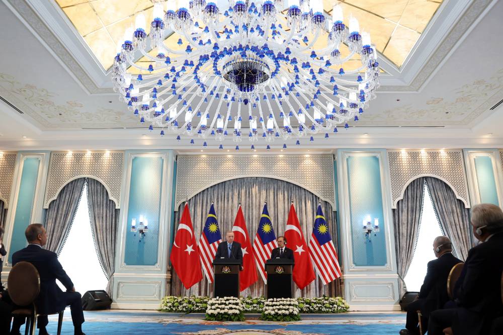 Prime Minister Datuk Seri Anwar Ibrahim with Turkish President Recep Tayyip Erdogan during press conference together held at the Kompleks Seri Perdana today. - Bernama photo