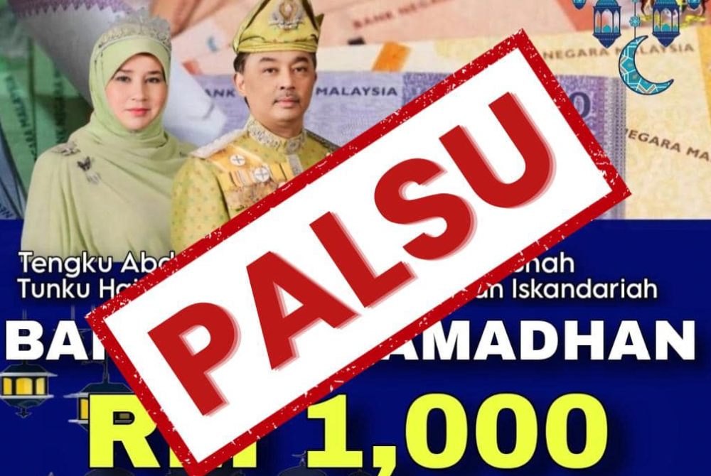 A post on Kesultanan Pahang’s official Facebook page stated that the account @tpafzanaminahafidzatul was circulating a message that RM1,000 in aid would be distributed to the public. - Photo source: Kesultanan Pahang/Facebook