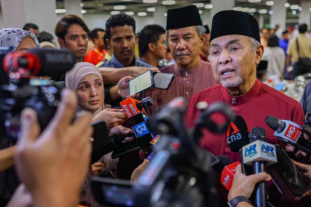 Deputy Prime Minister and Umno President Datuk Seri Ahmad Zahid Hamidi speaks to reporters at the Umno Malaysia 2025 Iftar Ceremony at the Tun Razak Hall, World Trade Center (WTC) today. Photo by Bernama