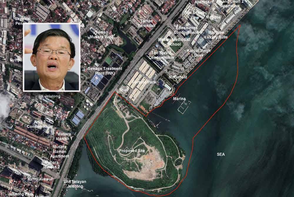 Proposed area for land reclamation in the waters near Persiaran Karpal Singh. (Inset: Chow Kon Yeow)