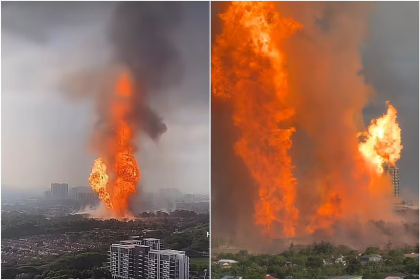 Residents heard loud explosions before seeing the flames rising.
Photo source: Screenshots from Facebook videos