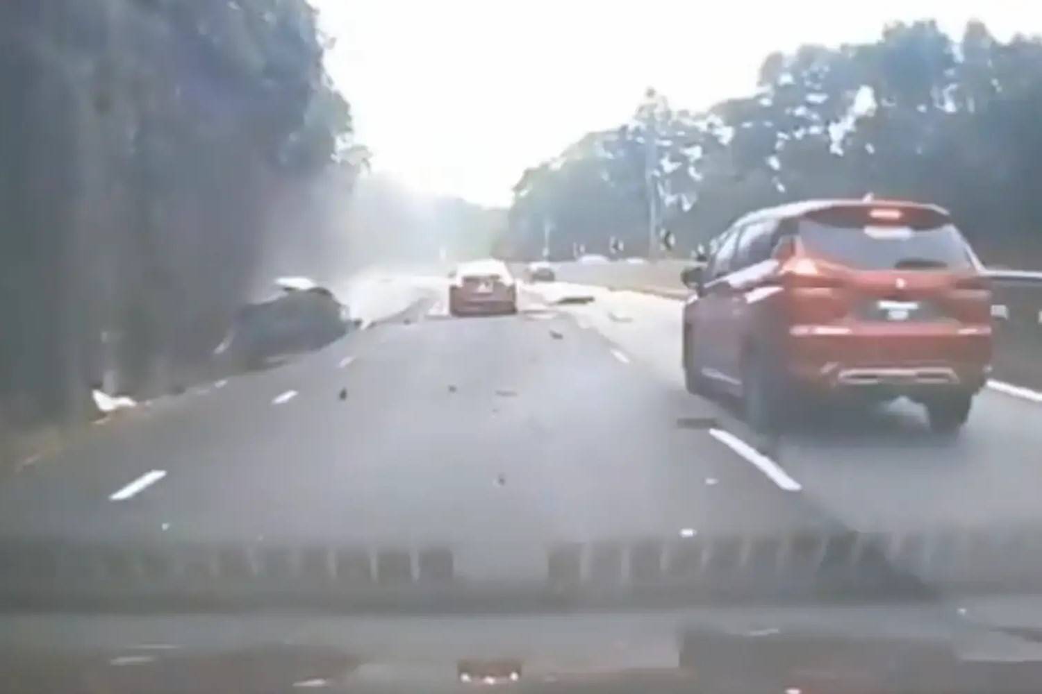 A screenshot from a video of the crash near the Menora Tunnel on the Plus highway. Photo: X