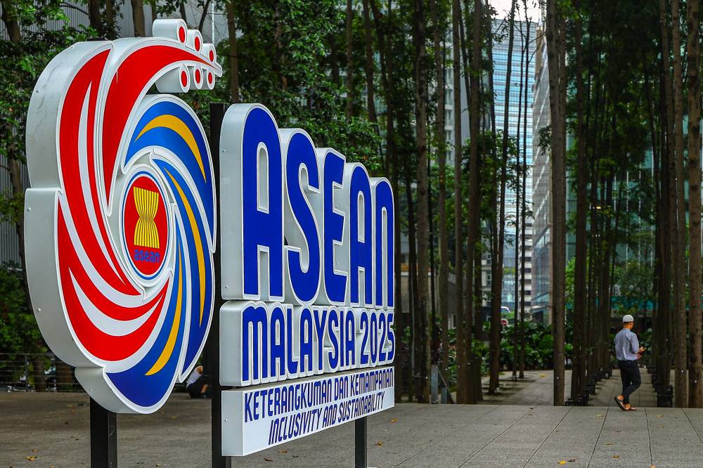 The national logo of Asean radiates in the heart of Kuala Lumpur, setting the stage as the city prepares to host the 12th Asean Finance Ministers and Central Bank Governors' Meeting 2025. - Photo by Bernama