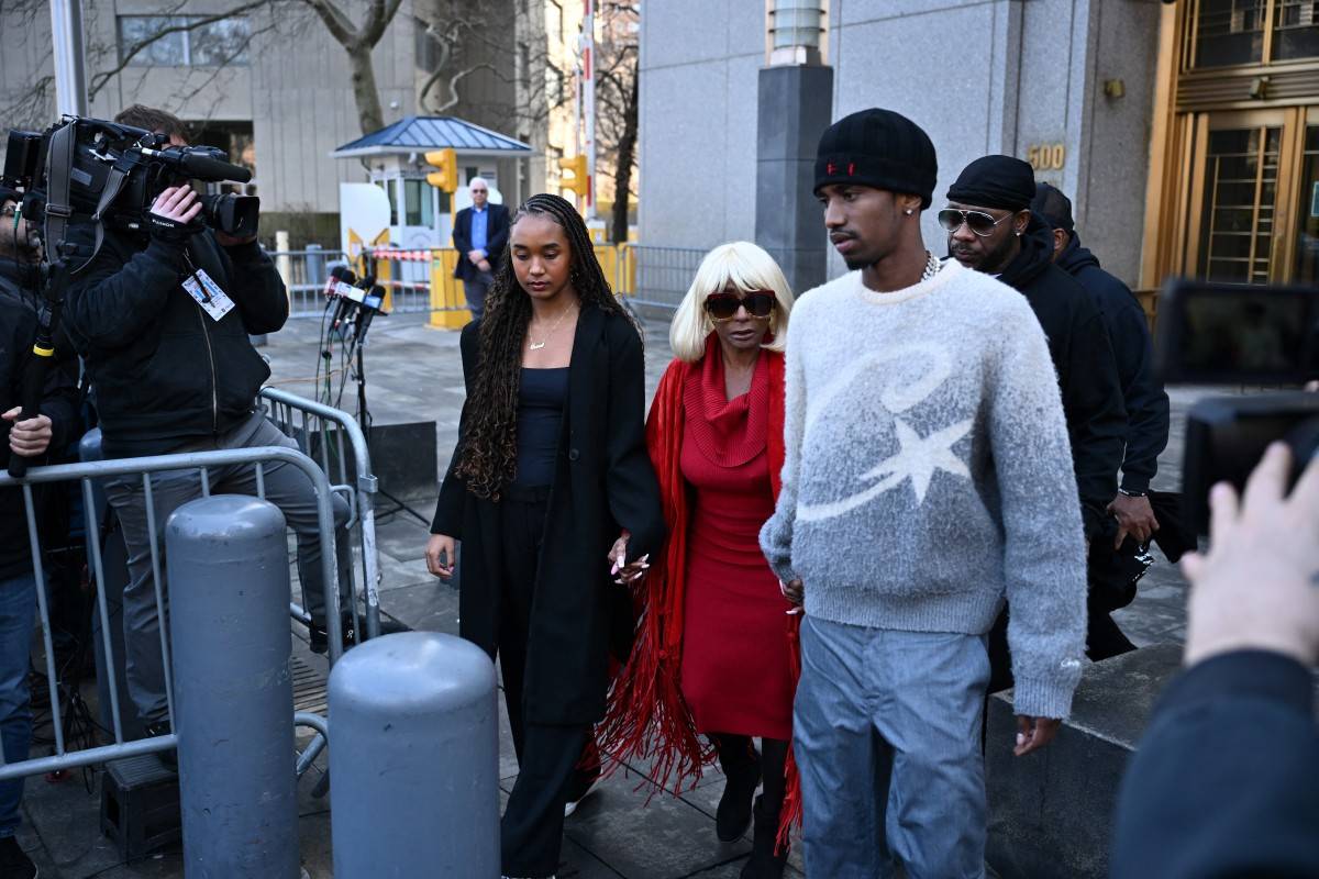 Sean 'Diddy' Combs's children Chance Combs (L) and Christian Combs (R) and his mother Janice Combs depart a pre-trial hearing for at the Southern District of New York Federal Court in New York on March 14, 2025. - (Photo by ANGELA WEISS / AFP)