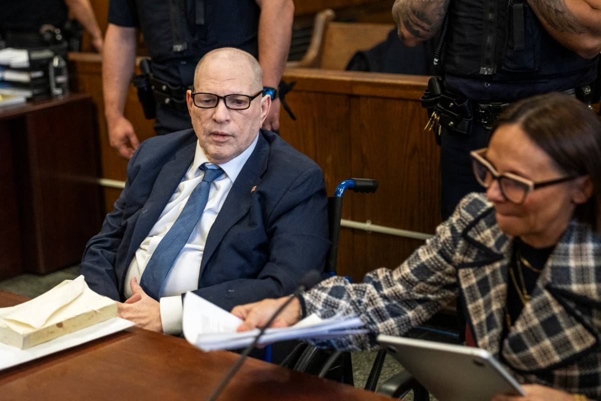 Harvey Weinstein appears at Manhattan Criminal Court on, April 9, 2025, in New York City. The judge has set the date of his retrial for April 15, 2025, after the New York Court of Appeals overturned his 2020 rape and sexual assault conviction. Weinstein is serving a 16-year prison sentence after being convicted on separate rape charges in California. (Photo by Eduardo Munoz Alvarez / POOL / AFP)