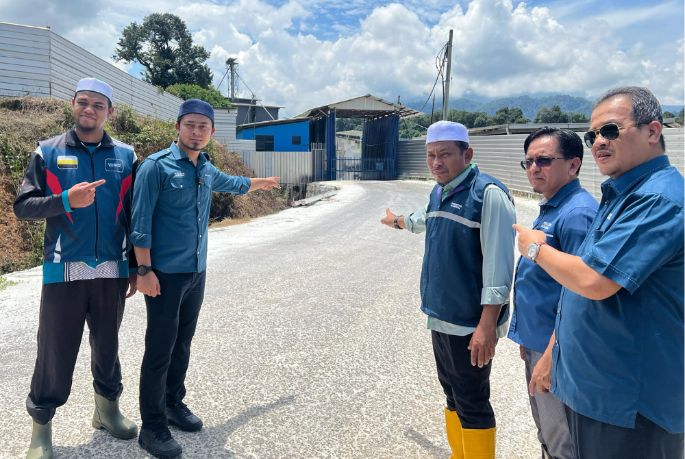 Pas information chief Ahmad Fadhli Shaari and PN Perak Youth Chief Hafez Sabri at the pig farm in Bidor.