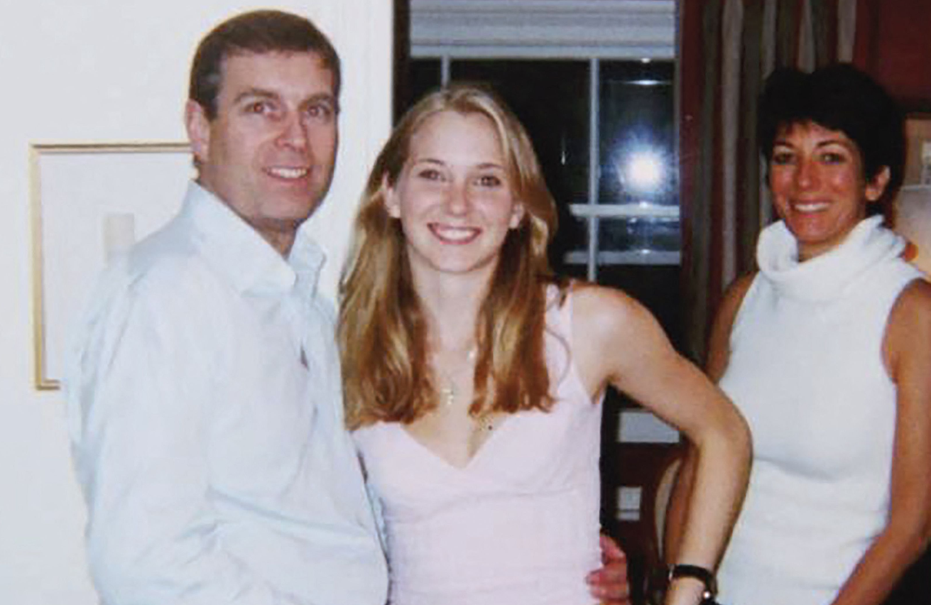 An undated handout photo taken at an undisclosed location and released on Aug 9, 2021 by the United States District County for the Southern District of New York shows (L-R) Prince Andrew, Virginia Giuffre and Ghislaine Maxwell posing for a photo. AFP FILE PIX