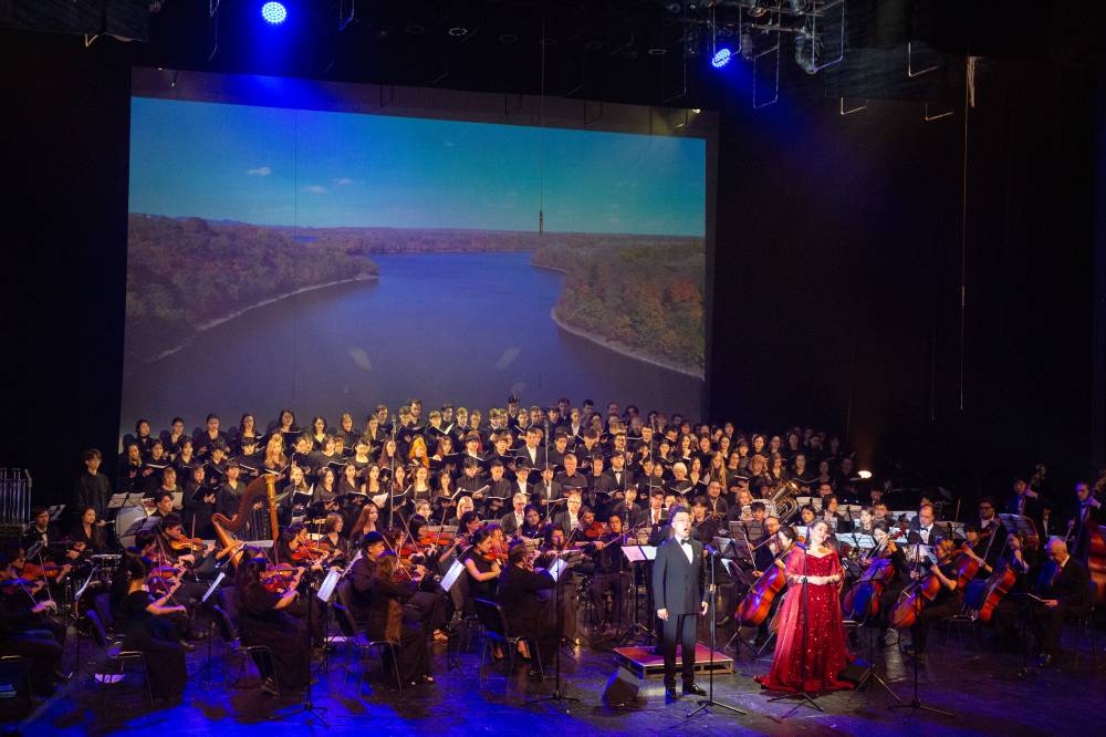 Chinese and Russian musicians perform during a concert marking the 80th anniversary of the victory of the World Anti-Fascist War in St. Petersburg, Russia, April 25, 2025. (Photo by Irina Motina/Xinhua)
