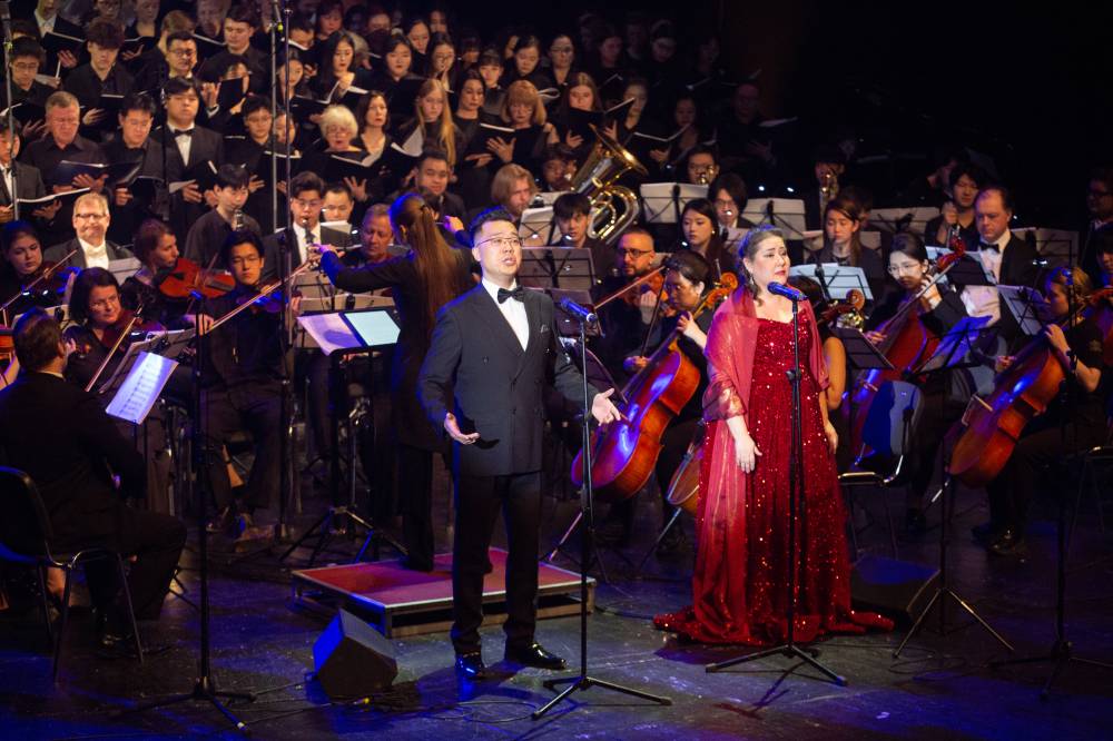 Chinese and Russian musicians perform during a concert marking the 80th anniversary of the victory of the World Anti-Fascist War in St. Petersburg, Russia, April 25, 2025. (Photo by Irina Motina/Xinhua)