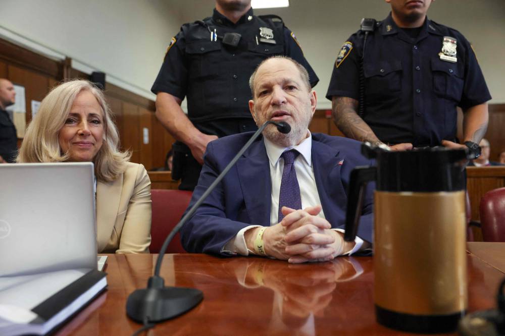 Former Hollywood film producer Harvey Weinstein appears in Manhattan Criminal Court during his rape and sexual assault re-trial in New York on May 7, 2025. (Photo by Spencer Platt/POOL/AFP)