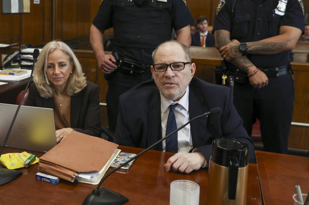 Former Hollywood film producer Harvey Weinstein appears in Manhattan Criminal Court during his rape and sexual assault re-trial in New York on May 8, 2025. - (Photo by SARAH YENESEL / AFP)