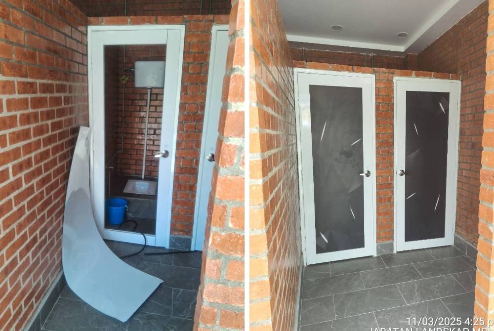 Photo of the public facility (left) at Dataran Warisan KKB before and after it was vandalised. Photo from MPHS Facebook.