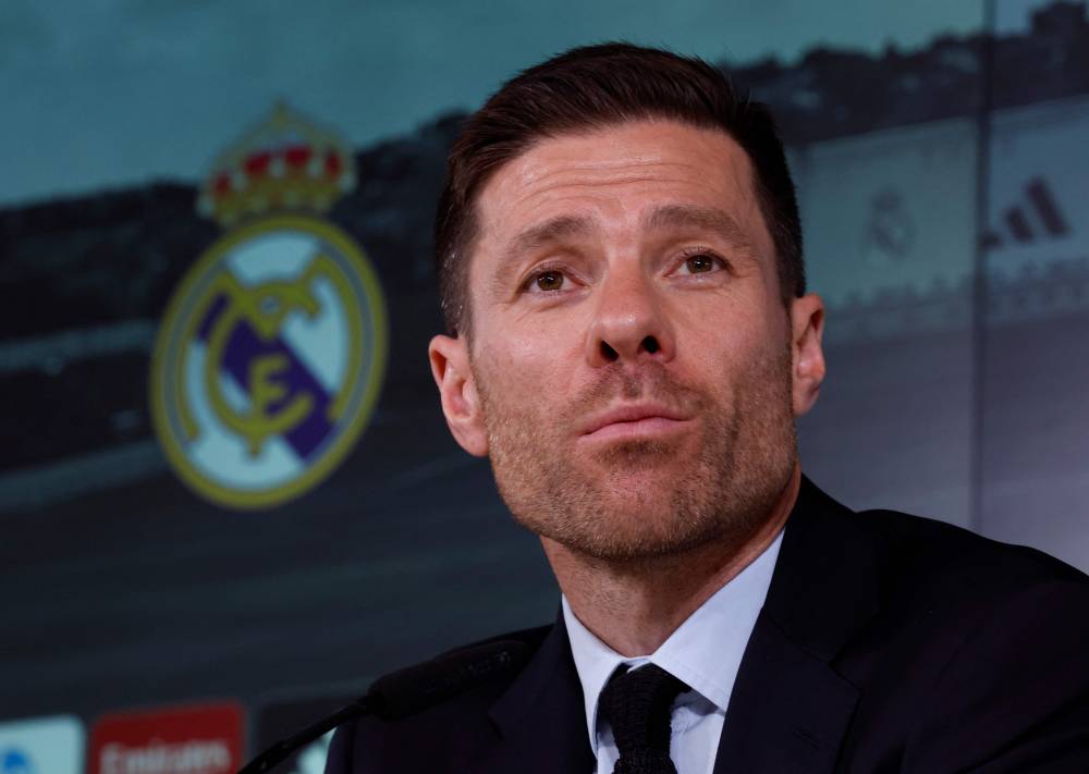 Newly appointed Real Madrid's coach Xabi Alonso gives a press conference during his official presentation at Real Madrid Sports City in Valdebebas, near Madrid, on May 26, 2025. Real Madrid announced in a statement on May 25, 2025, that Xabi Alonso has been appointed the new coach of Real Madrid with the 43-year-old Spaniard to take over from June 1, and lead the team at the Club World Cup.