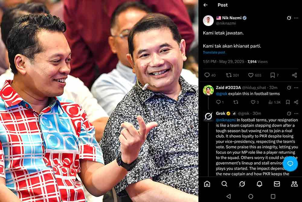 Nik Nazmi (left) and Rafizi. Inset: Screenshot of Nik Nazmi's statement on platform X.