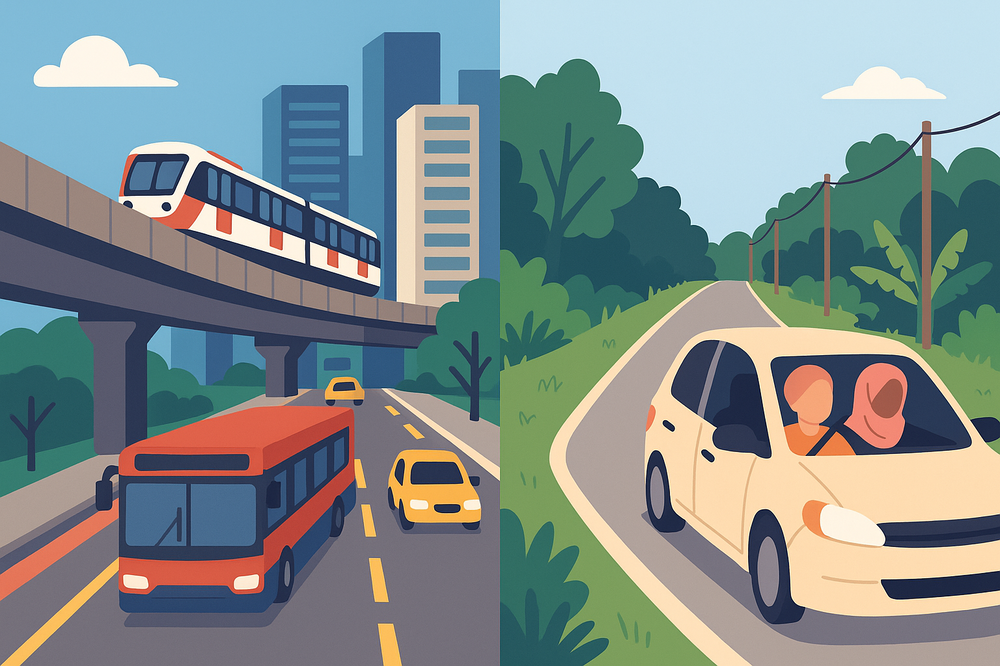 In Malaysia, transportation strongly influences family planning, with urban families adjusting to traffic and costs through smaller families or public transport, while rural families rely on car ownership despite its financial strain. - Photo illustrated by Sinar Daily