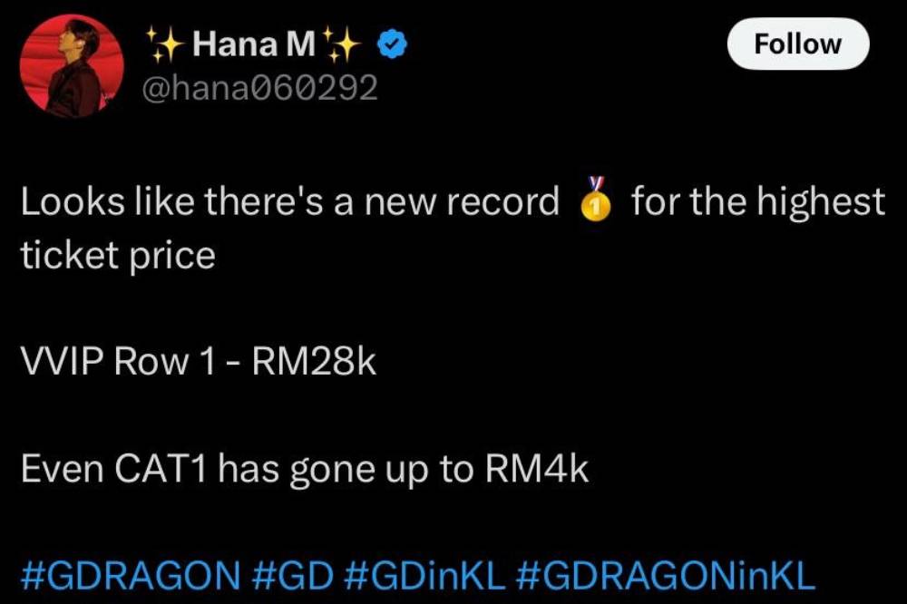 G-Dragon fans were outraged after being locked out of his KL concert, only to find tickets reselling online for up to RM28,000. Photo: X