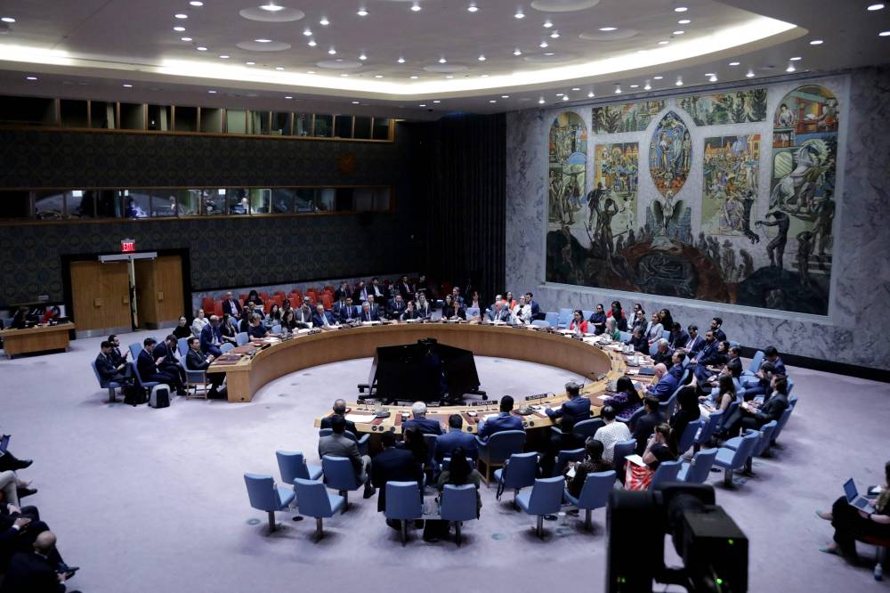 United Nations Security Council members vote on a resolution calling for a ceasefire and unrestricted humanitarian access in Gaza, at UN headquarters in New York City on June 4, 2025. The United States vetoed June 4, 2025 a UN Security Council resolution calling for a ceasefire and unrestricted humanitarian access in Gaza, which Washington claimed undermined ongoing diplomacy to resolve the conflict. (Photo by Leonardo Munoz / AFP)