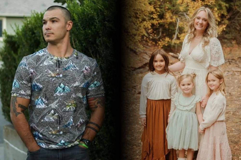 Travis (left), his ex-wife Whitney (right) and their daughters. Photo: Edited via Canva