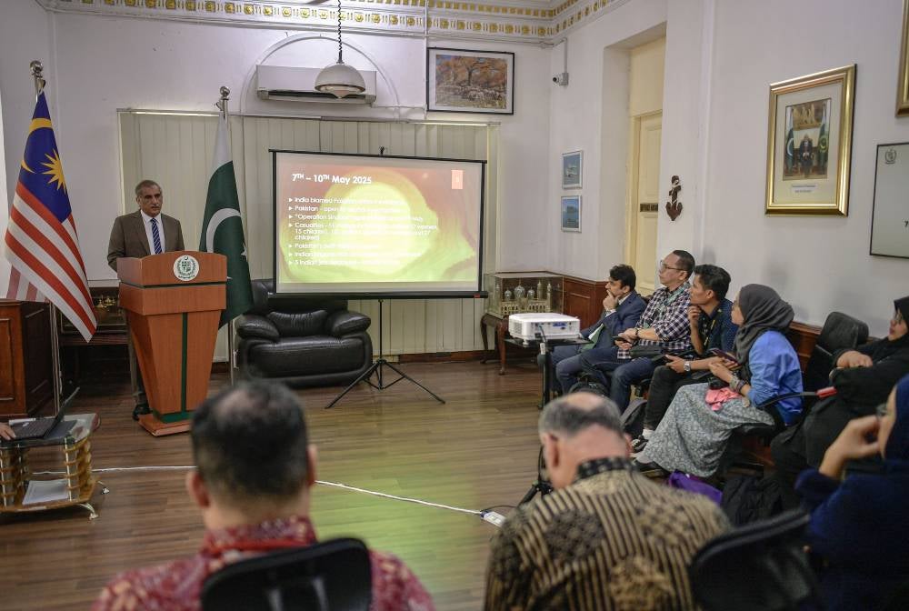 Pakistan Ambassador to Malaysia, Syed Ahsan Raza Shah during a media briefing held at the High Commission of Pakistan here today. Photo by Bernama