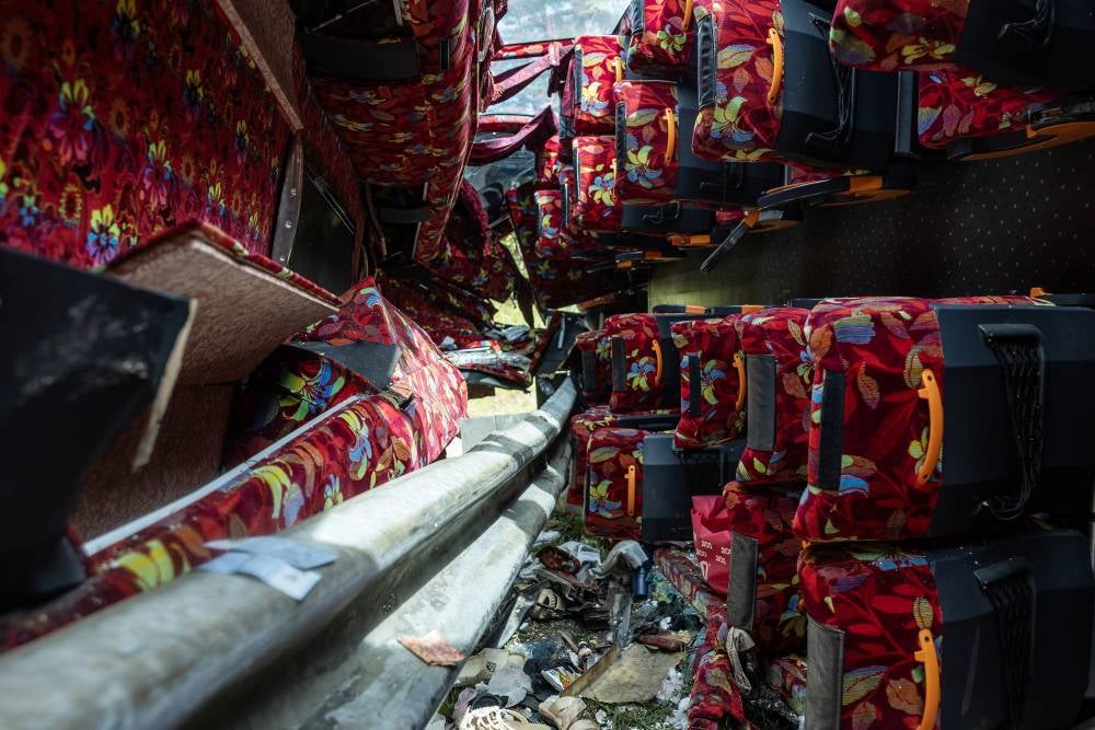 At least 15 people were killed in an accident involving a bus carrying students from Sultan Idris Education University (UPSI) and an MPV on the East-West Highway in Banun, Gerik, early this morning. - Photo by Bernama