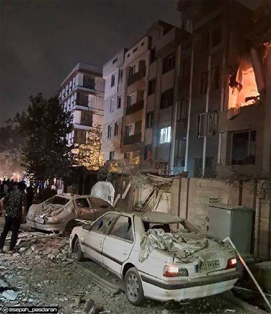 A building in Tehran hit in an Israeli strike on the Iranian capital early in the morning. Photo by Sepah News/AFP