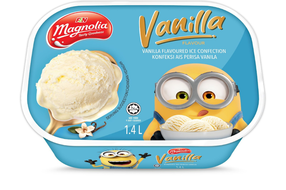 Minions-themed F&N Magnolia vanilla-flavoured ice cream tub.