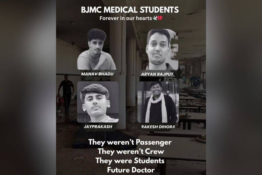 Jaiprakash Chaudhary, Manav Bhadu, Aryan Rajput and Rakesh Diyora were among those killed when an Air India flight to London crashed moments after take-off from the city of Ahmedabad, last week. - Photo: Instagram / @amburexpress
