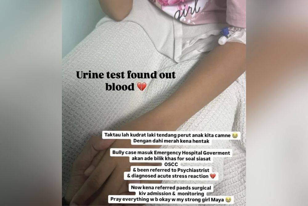 According to Amir Hafiz, blood was found during a urine test and Maya was subsequently warded. Photo: Instagram / @amir.hafiz.125