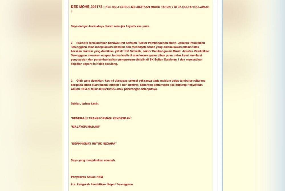 Amir has further stated that he had contacted via a written letter to JPNT in regards to the bullying case but ultimately received a response informing him that they found his complaint to be baseless. Photo: Instagram / @amir.hafiz.125