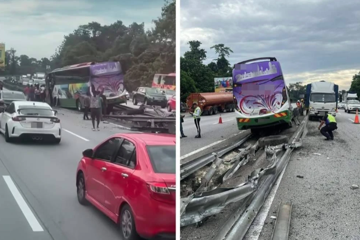 A tour bus carrying 36 Indian nationals and a local driver skidded and crashed on the North-South Expressway near Muallim, but all passengers remarkably escaped unhurt.