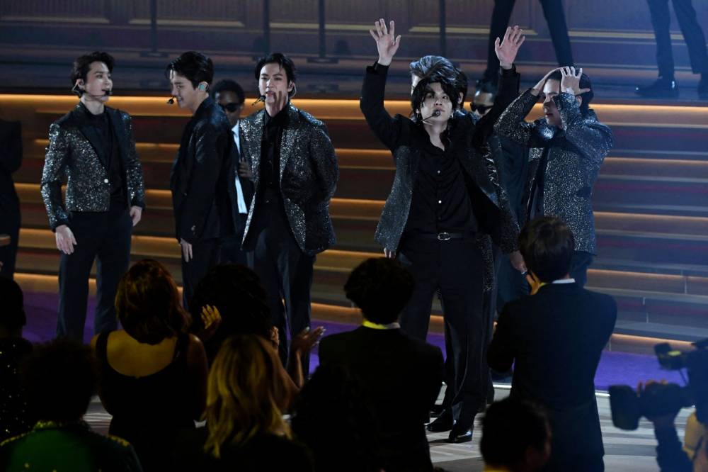 South Korean boy band BTS performs onstage during the 64th Annual Grammy Awards at the MGM Grand Garden Arena in Las Vegas on April 3, 2022. Photo by Valerie Macon/AFP FILE PIX