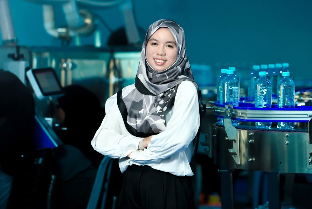 Ain Azizah at the BubblesO2 water bottling plant located in Negeri Sembilan.
