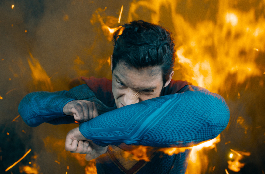 David Corenswet makes a fiery debut as the Man of Steel in the 2025 Superman. Photo by Warner Bros.