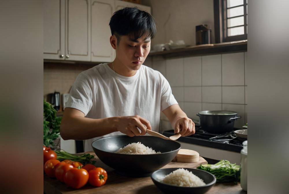 Since graduating six years ago, he has kept his monthly food expenses below 500 yuan (RM340), eating only home-cooked meals. - Photo illustrated by Sinar